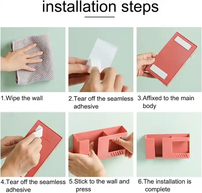 Wall Hanging Box TV Air Conditioner Remote Control Storage Box Hole Free and Traceless Mobile Phone Charging Wall Hanging Shelf